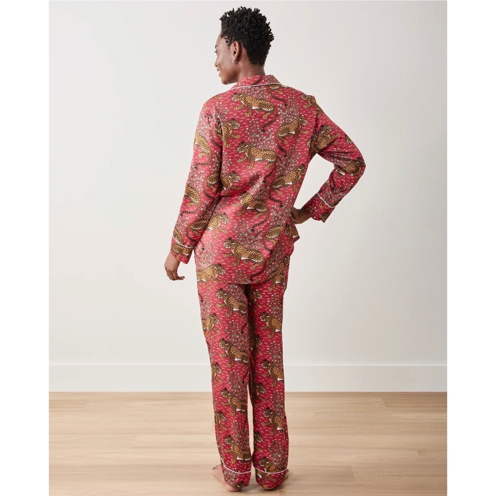 Printfresh Women Red Leopard Cotton Pajama Set Long Sleeve Top & Pants Large - Picture 2 of 14